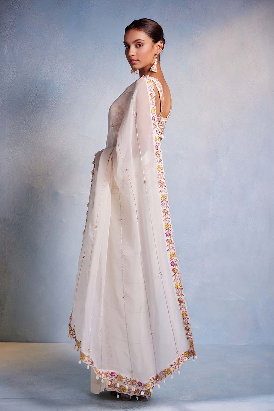 Off-White Shankha Embroidered Saree Set