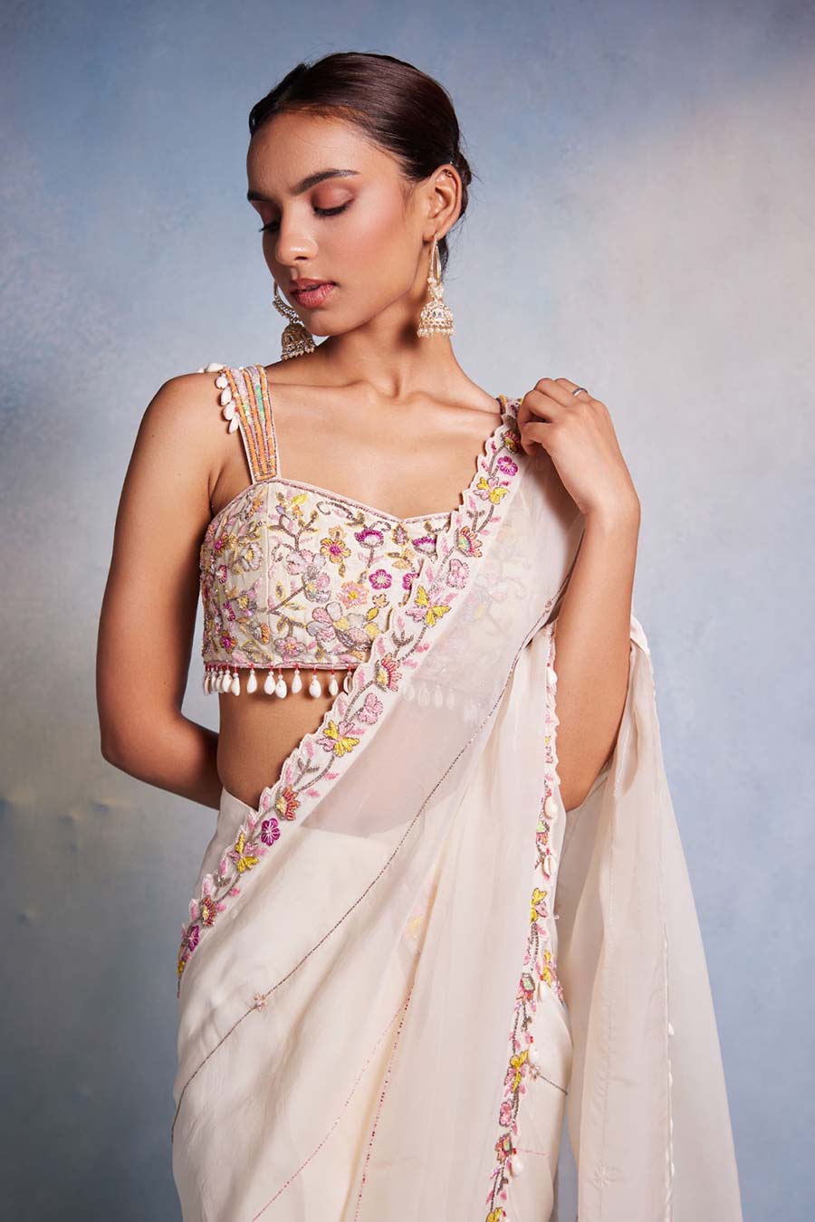 Off-White Shankha Embroidered Saree Set