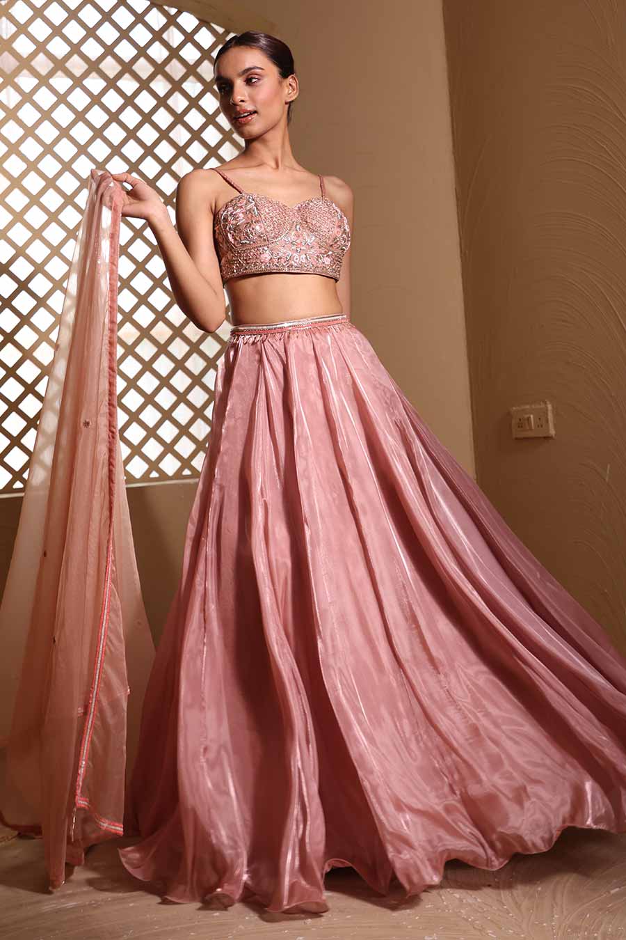 Rose Gold Suhana Embroidered Lehenga Set