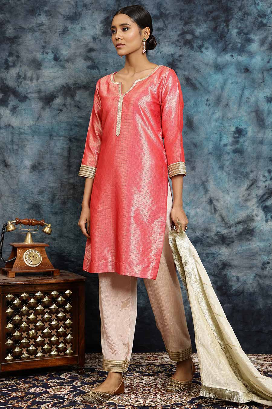 Pink Banarasi Silk Kurta Set