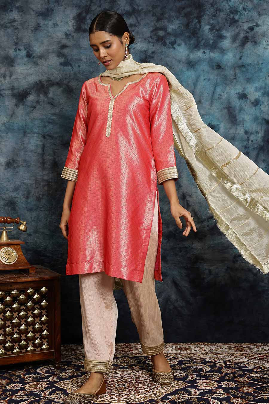 Pink Banarasi Silk Kurta Set