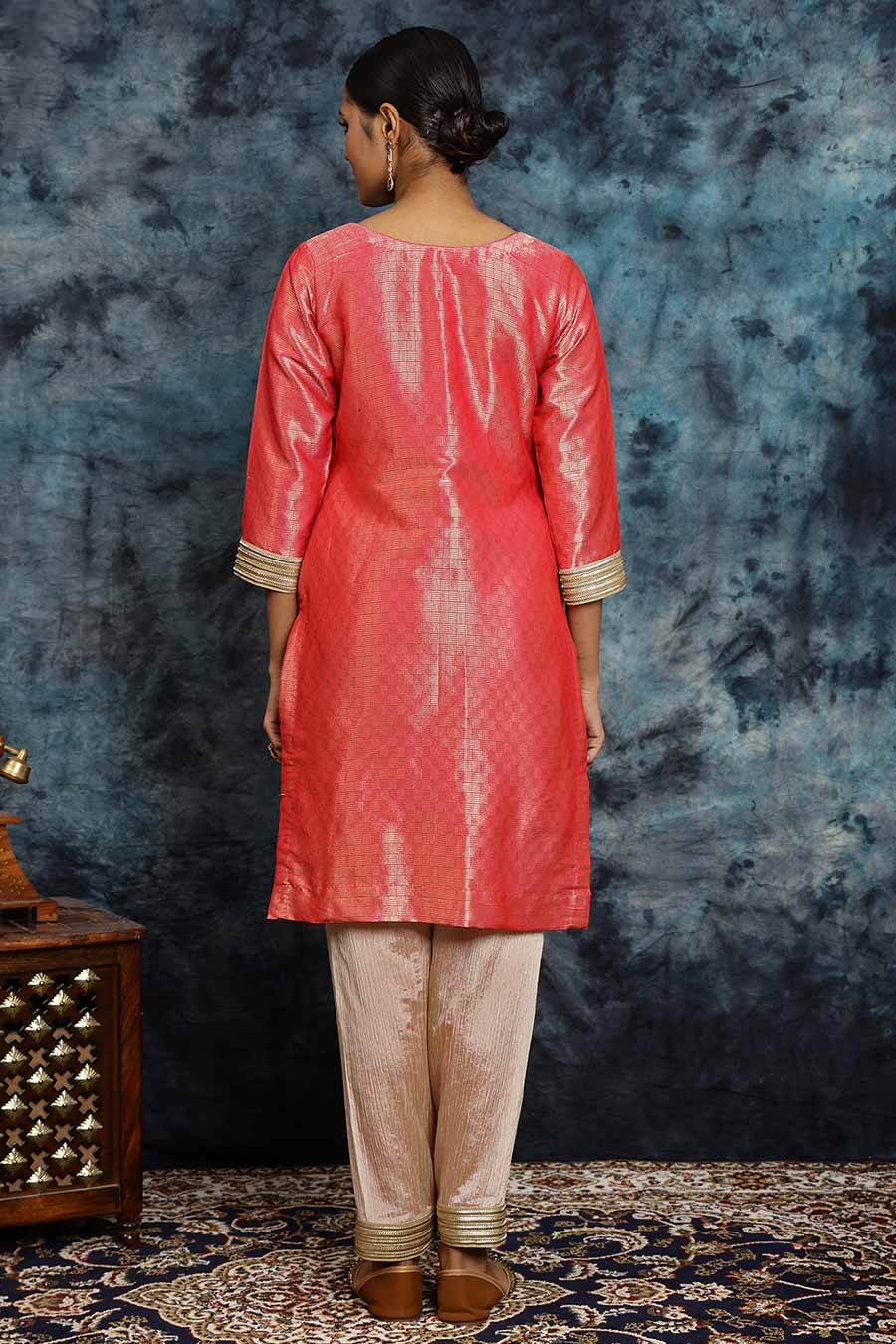 Pink Banarasi Silk Kurta Set