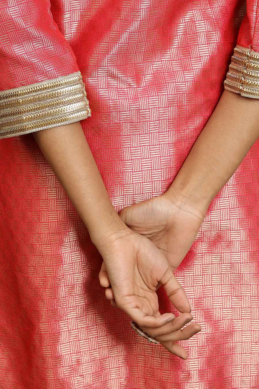 Pink Banarasi Silk Kurta Set