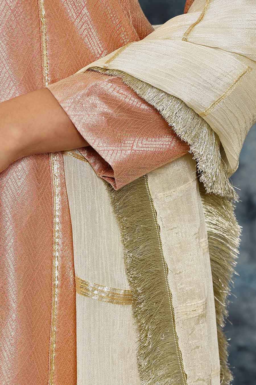 Light Golden Crushed Tissue Dupatta