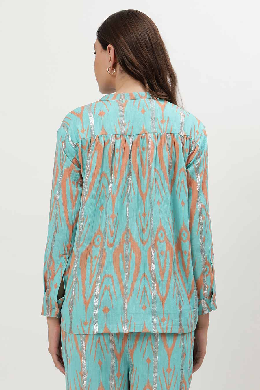 Light Blue Lurex Ikat Printed Shirt