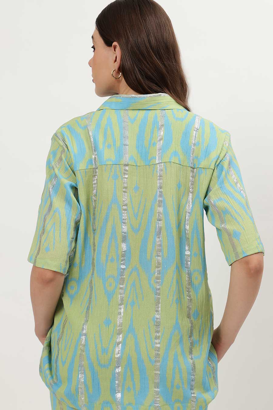 Light Green Lurex Ikat Printed Shirt