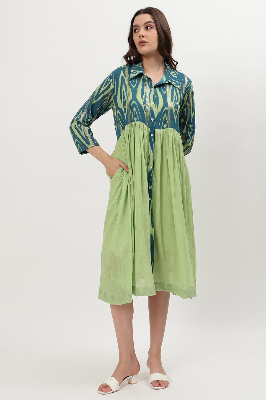 Light Green Ikat Printed Dress