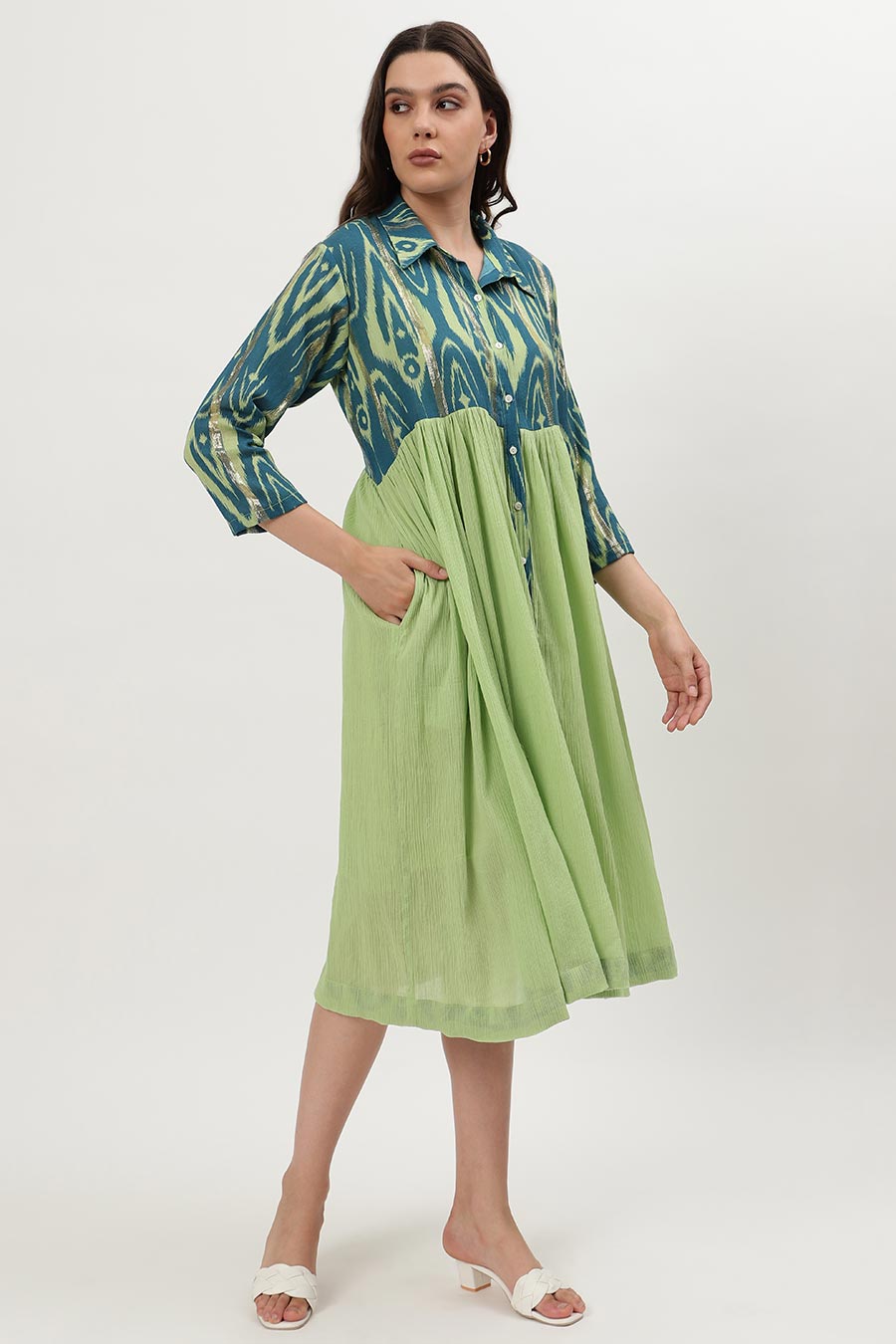 Light Green Ikat Printed Dress