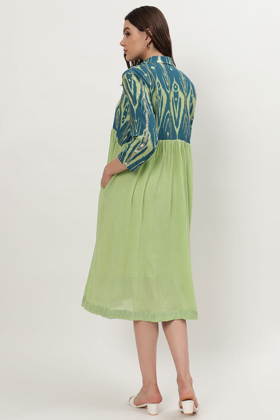 Light Green Ikat Printed Dress