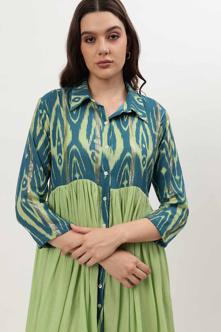 Light Green Ikat Printed Dress