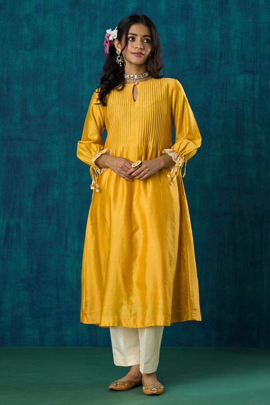 Mango Yellow Pintuck Amrai Kurta