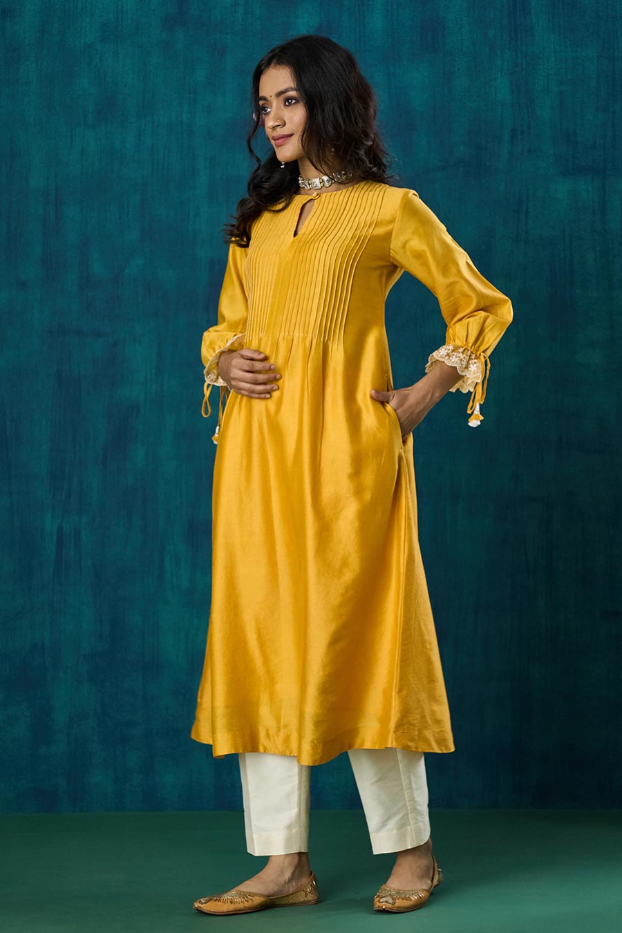 Mango Yellow Pintuck Amrai Kurta