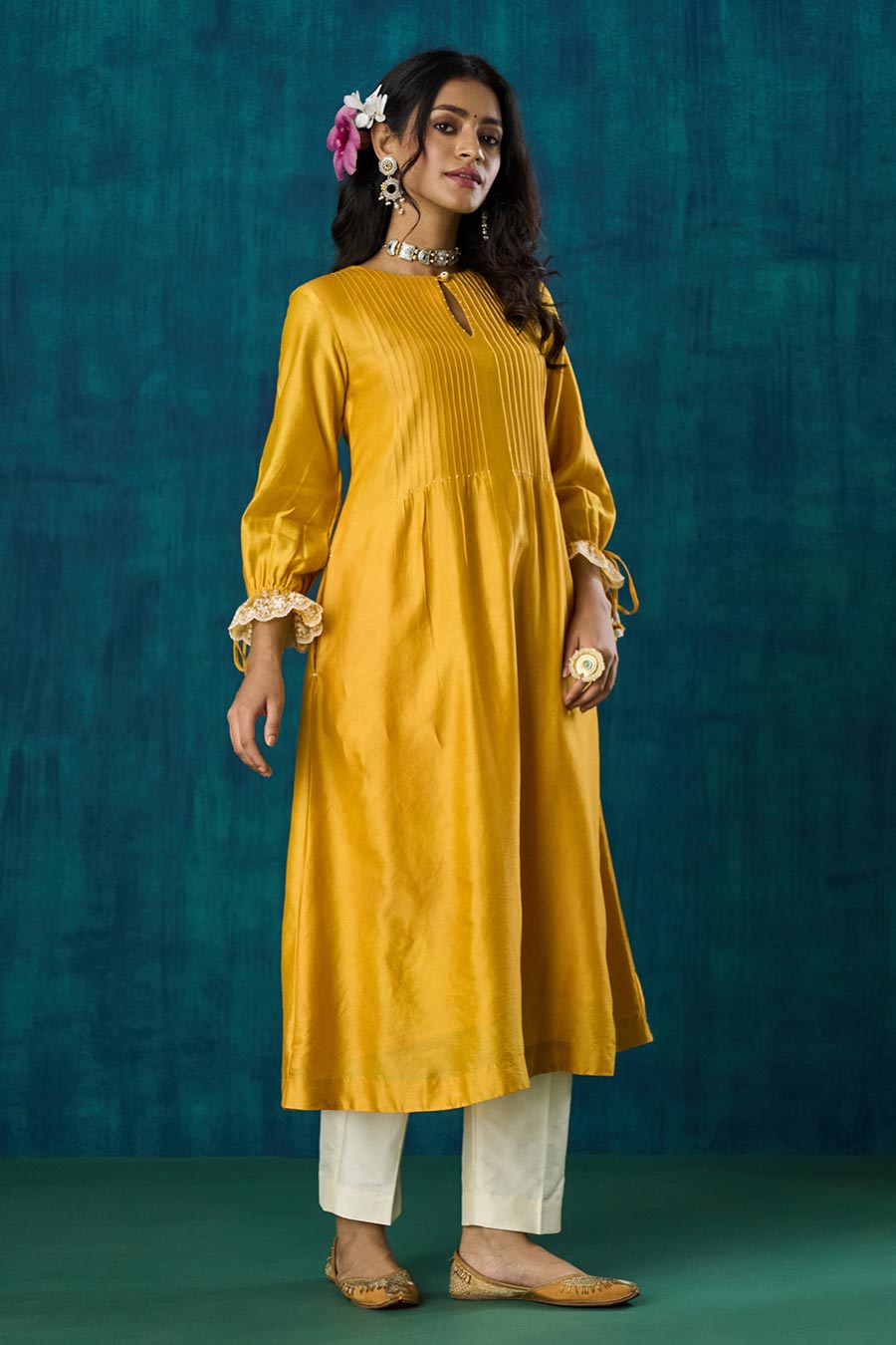 Mango Yellow Pintuck Amrai Kurta