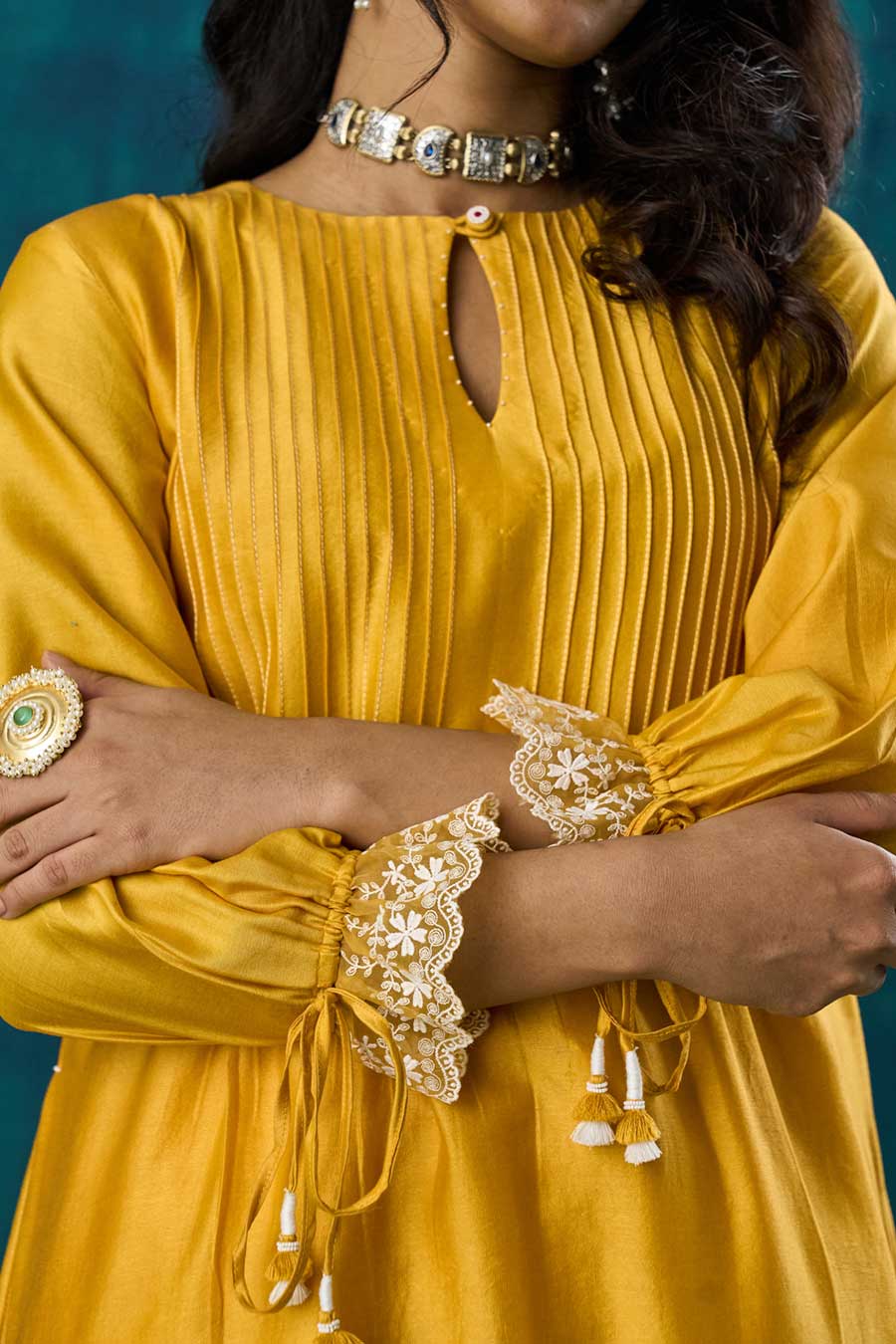 Mango Yellow Pintuck Amrai Kurta