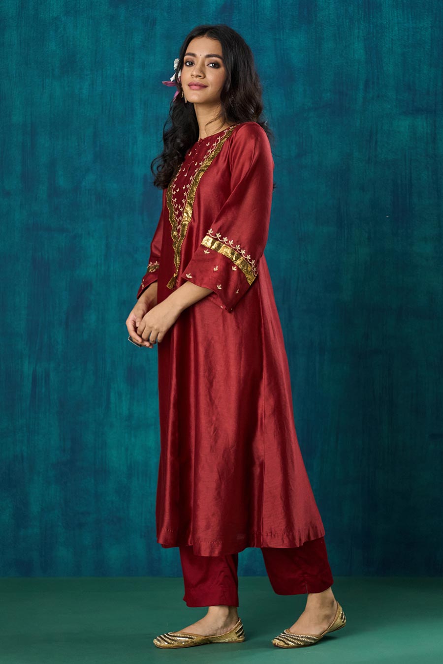 Maroon Embroidered Gitika Kurta