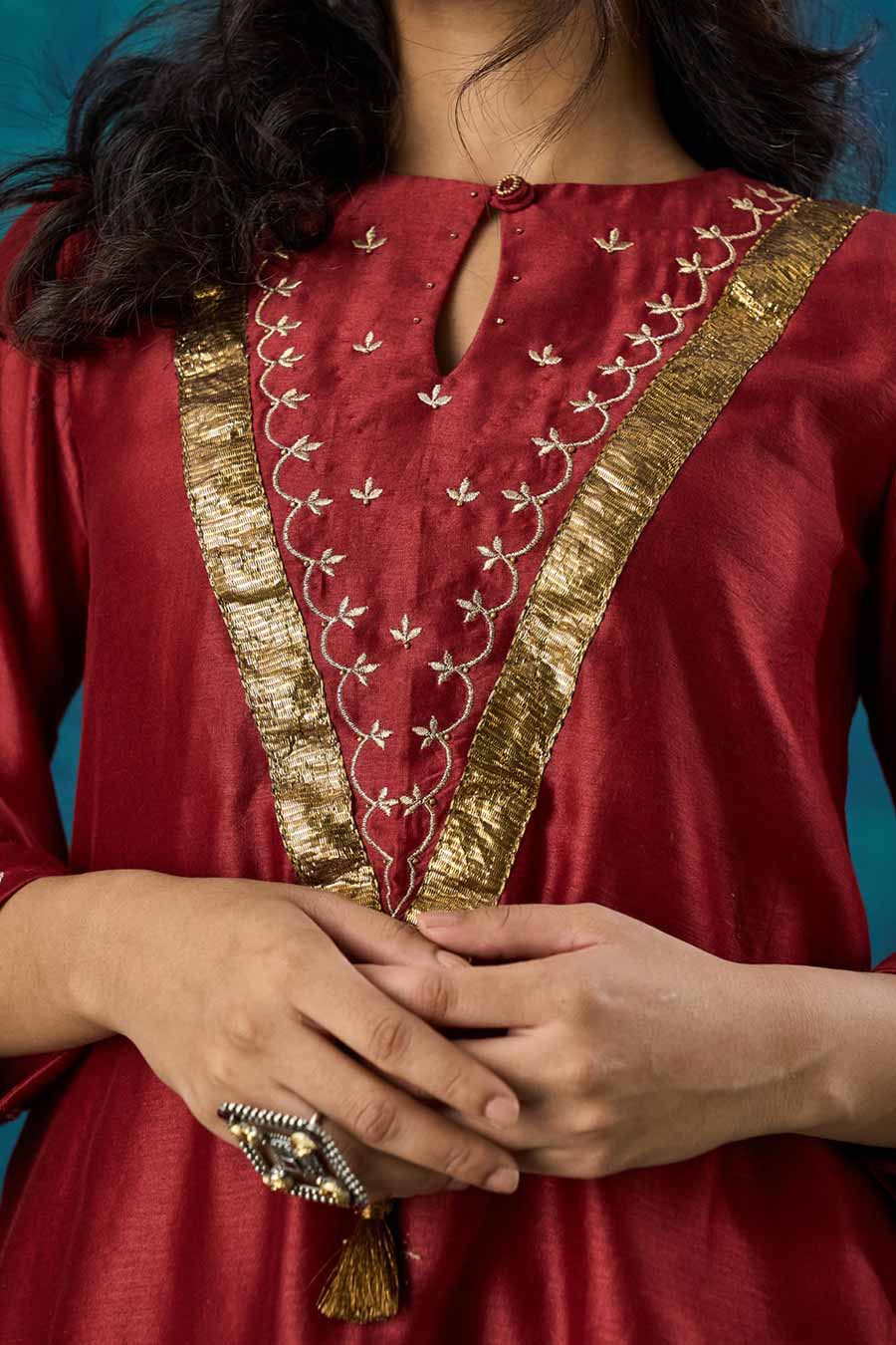 Maroon Embroidered Gitika Kurta