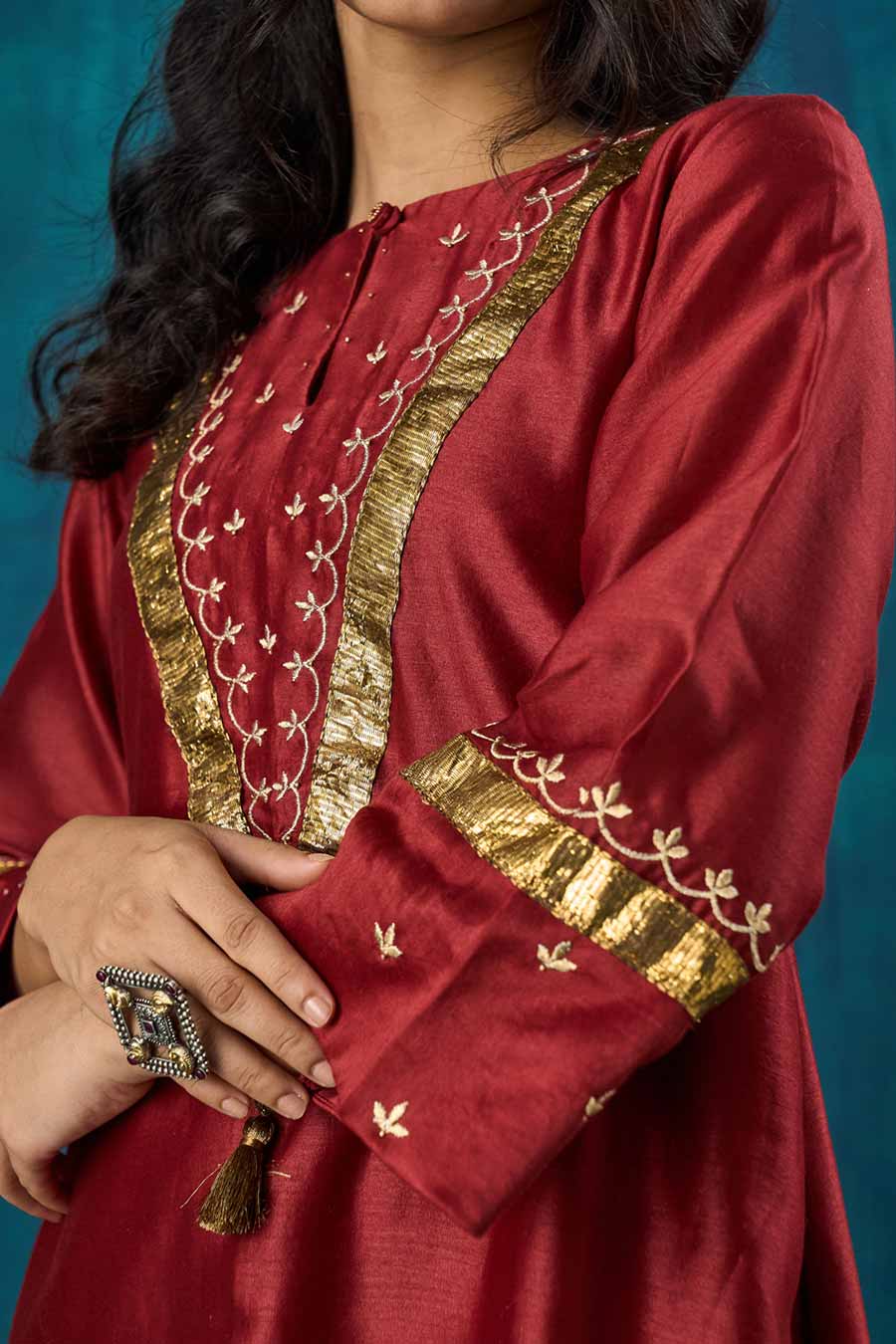 Maroon Embroidered Gitika Kurta