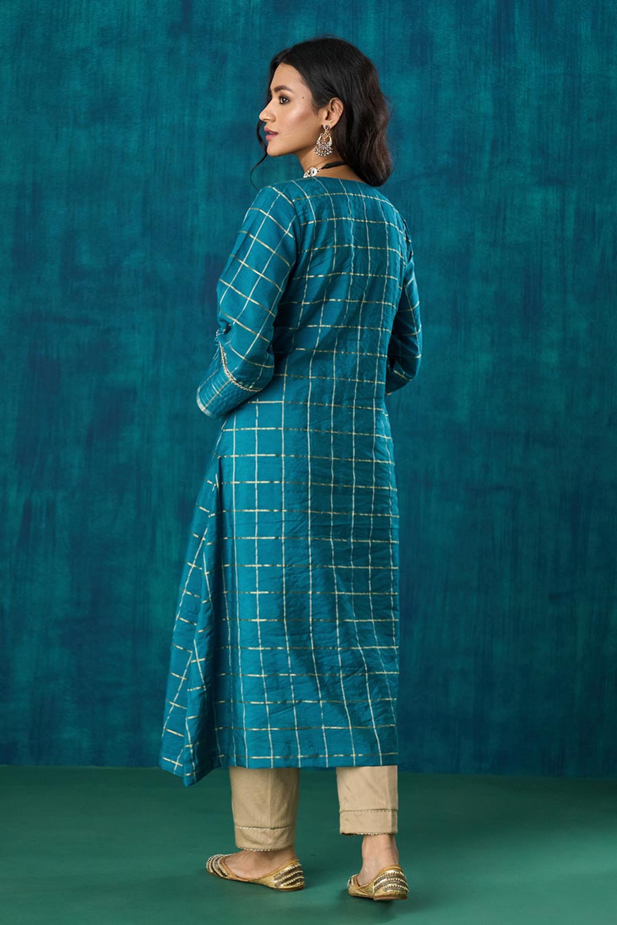 Turquoise Blue Checks Janaki Kurta