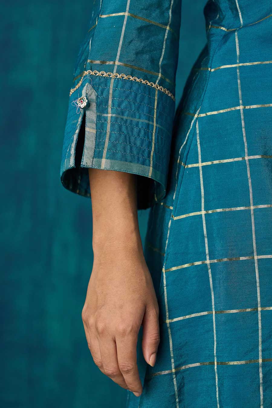 Turquoise Blue Checks Janaki Kurta