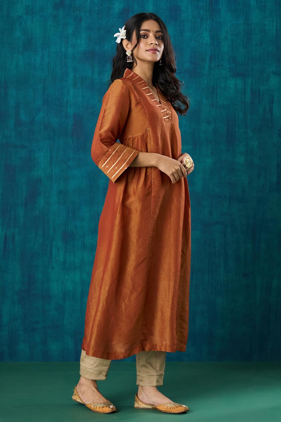 Rust Embellished Navika Kurta