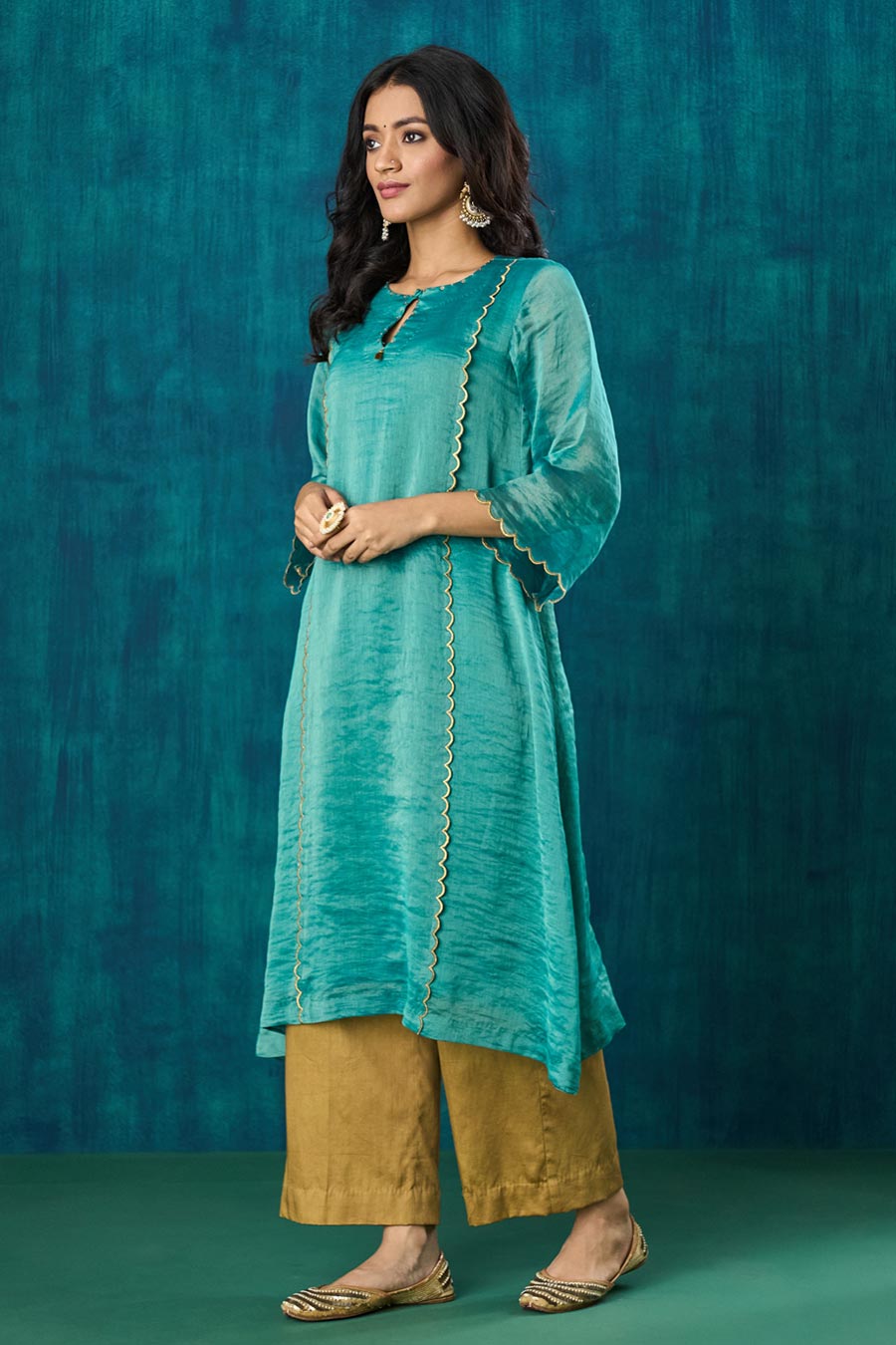 Teal Blue Zari Stripe Advika Kurta