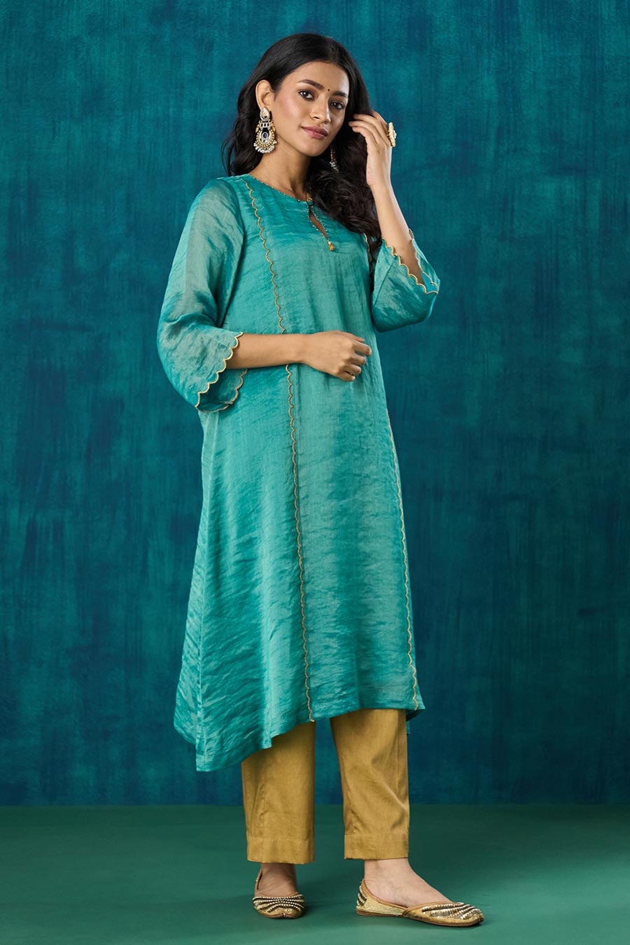 Teal Blue Zari Stripe Advika Kurta