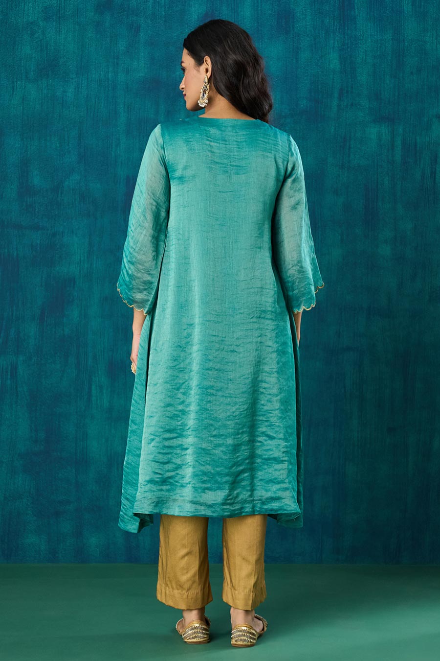 Teal Blue Zari Stripe Advika Kurta