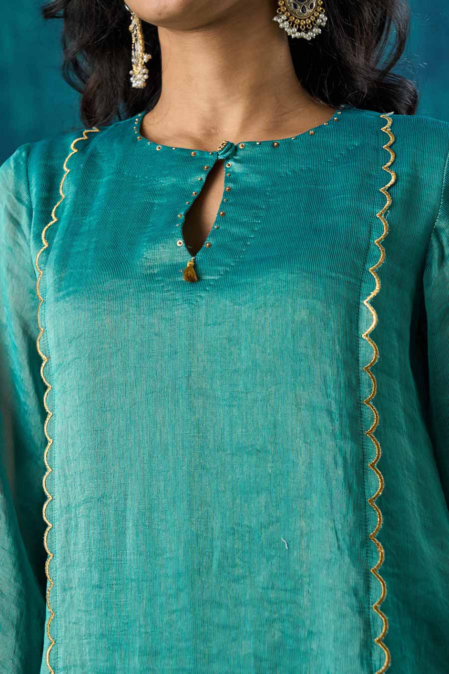 Teal Blue Zari Stripe Advika Kurta