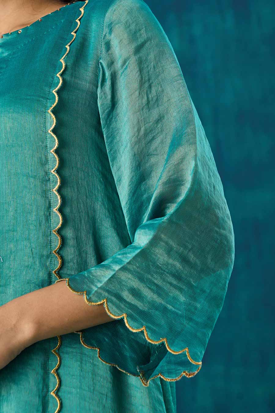 Teal Blue Zari Stripe Advika Kurta