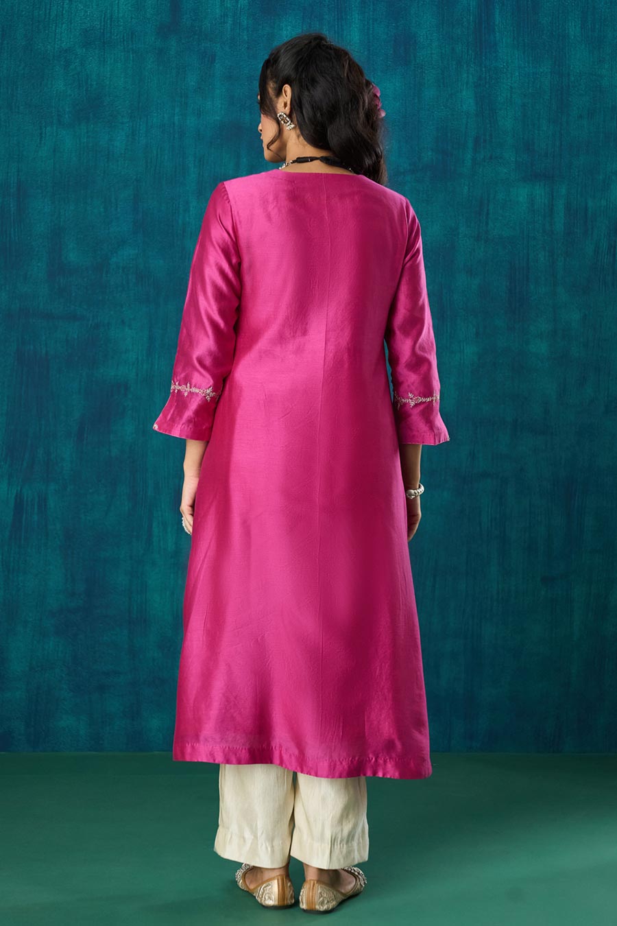 Magenta Pink Embroidered Charvi Kurta Set