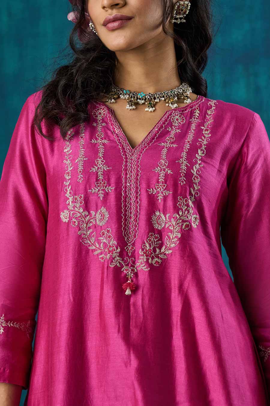 Magenta Pink Embroidered Charvi Kurta Set