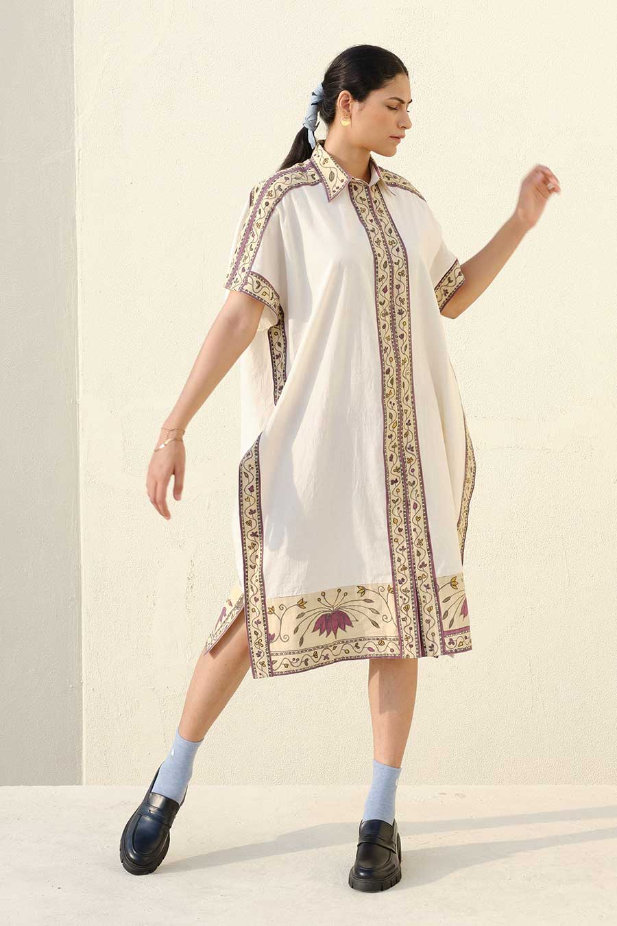 White Hand-Painted Kaftan Dress