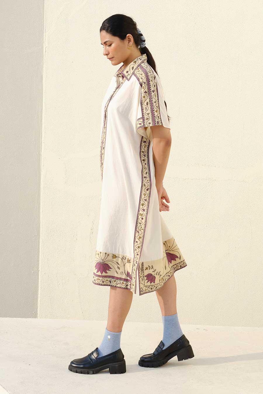 White Hand-Painted Kaftan Dress