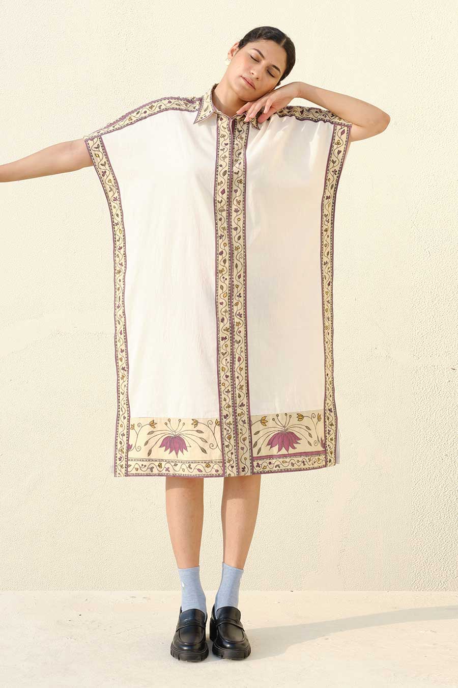 White Hand-Painted Kaftan Dress