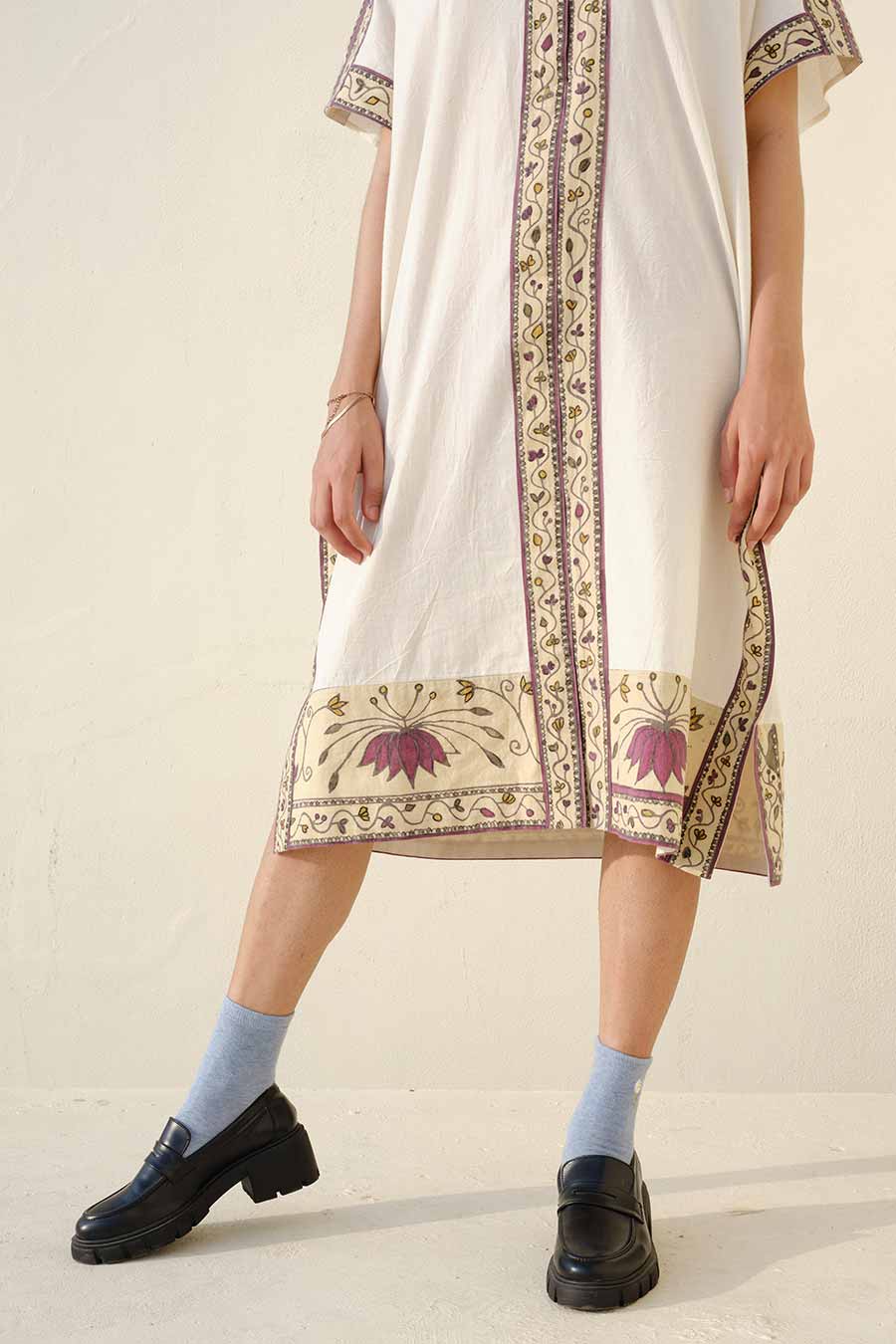 White Hand-Painted Kaftan Dress