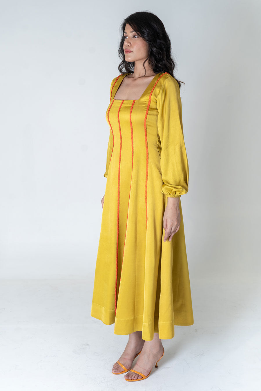 Yellow-Orange Braided Maxi Dress