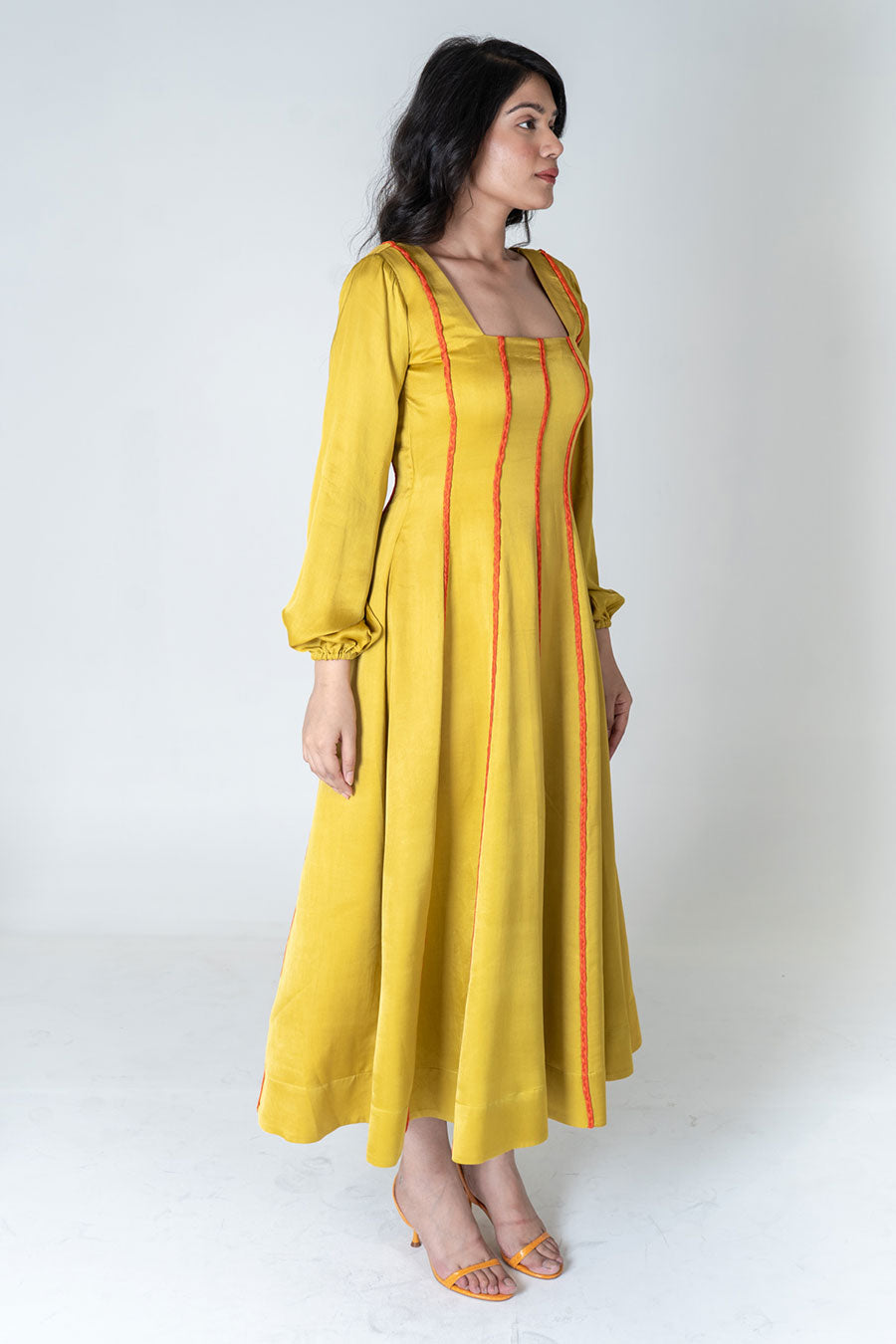 Yellow-Orange Braided Maxi Dress