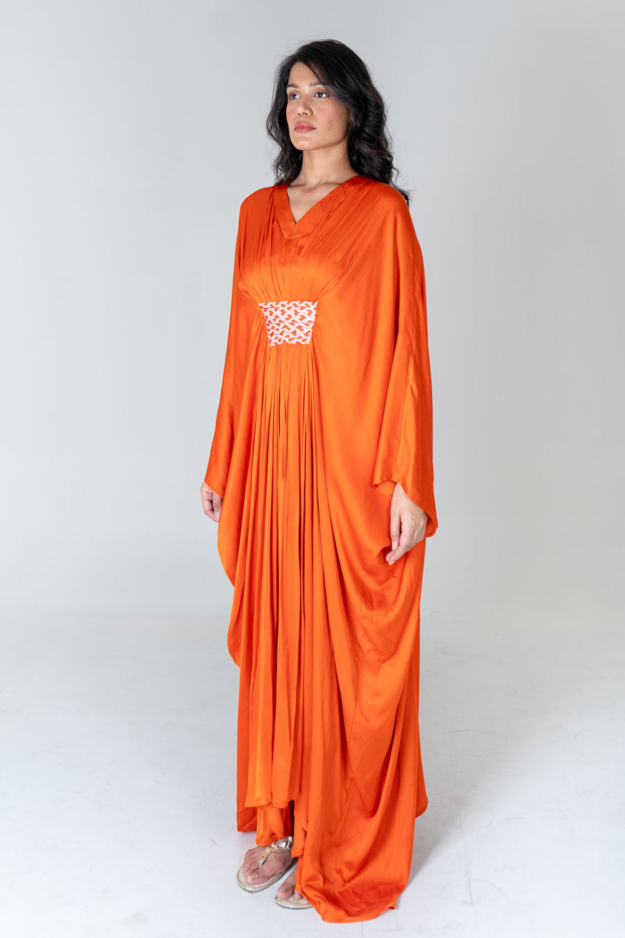 Orange-Pink Braided Long Kaftan