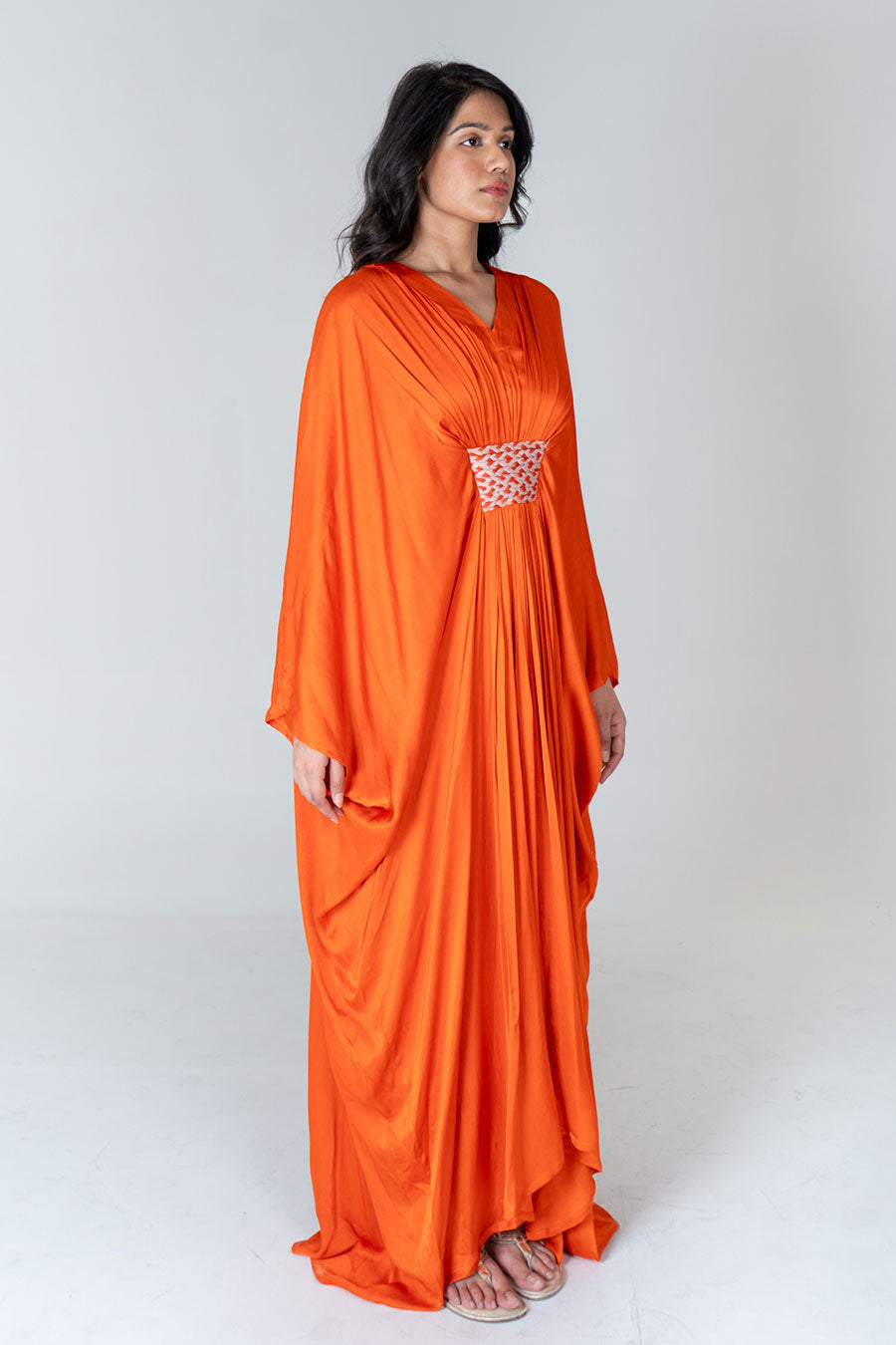 Orange-Pink Braided Long Kaftan