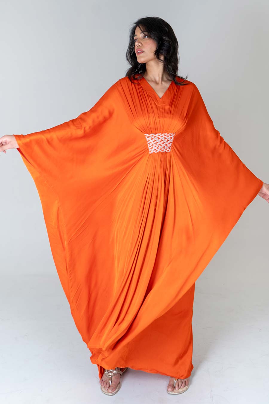 Orange-Pink Braided Long Kaftan