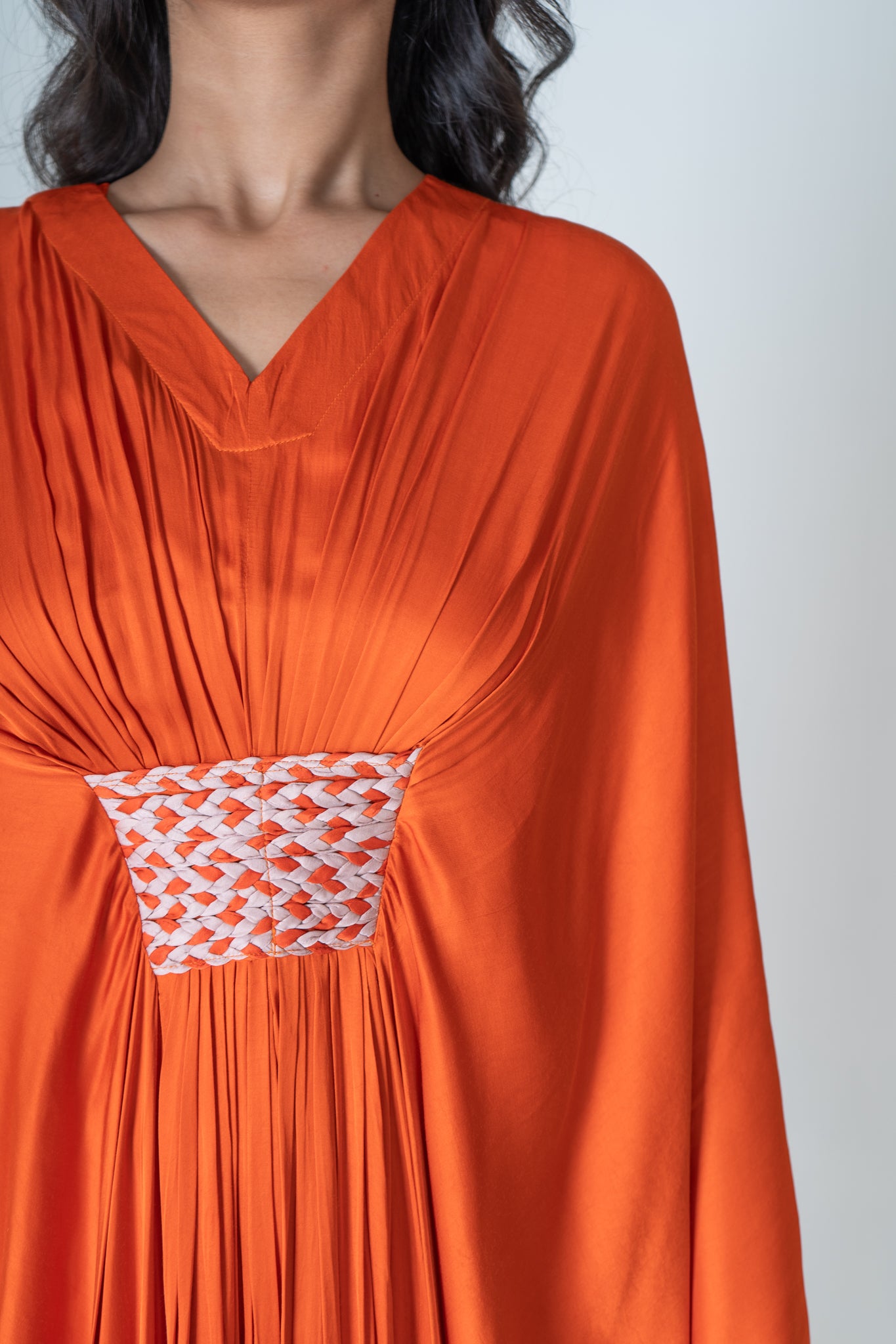 Orange-Pink Braided Long Kaftan