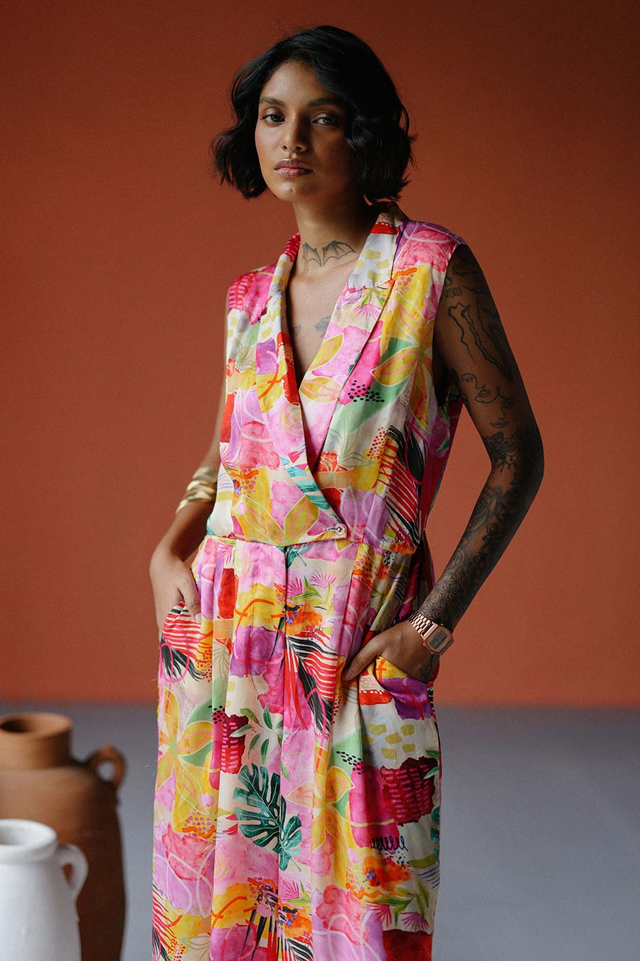 Pink Printed Havana Overlay Jumpsuit