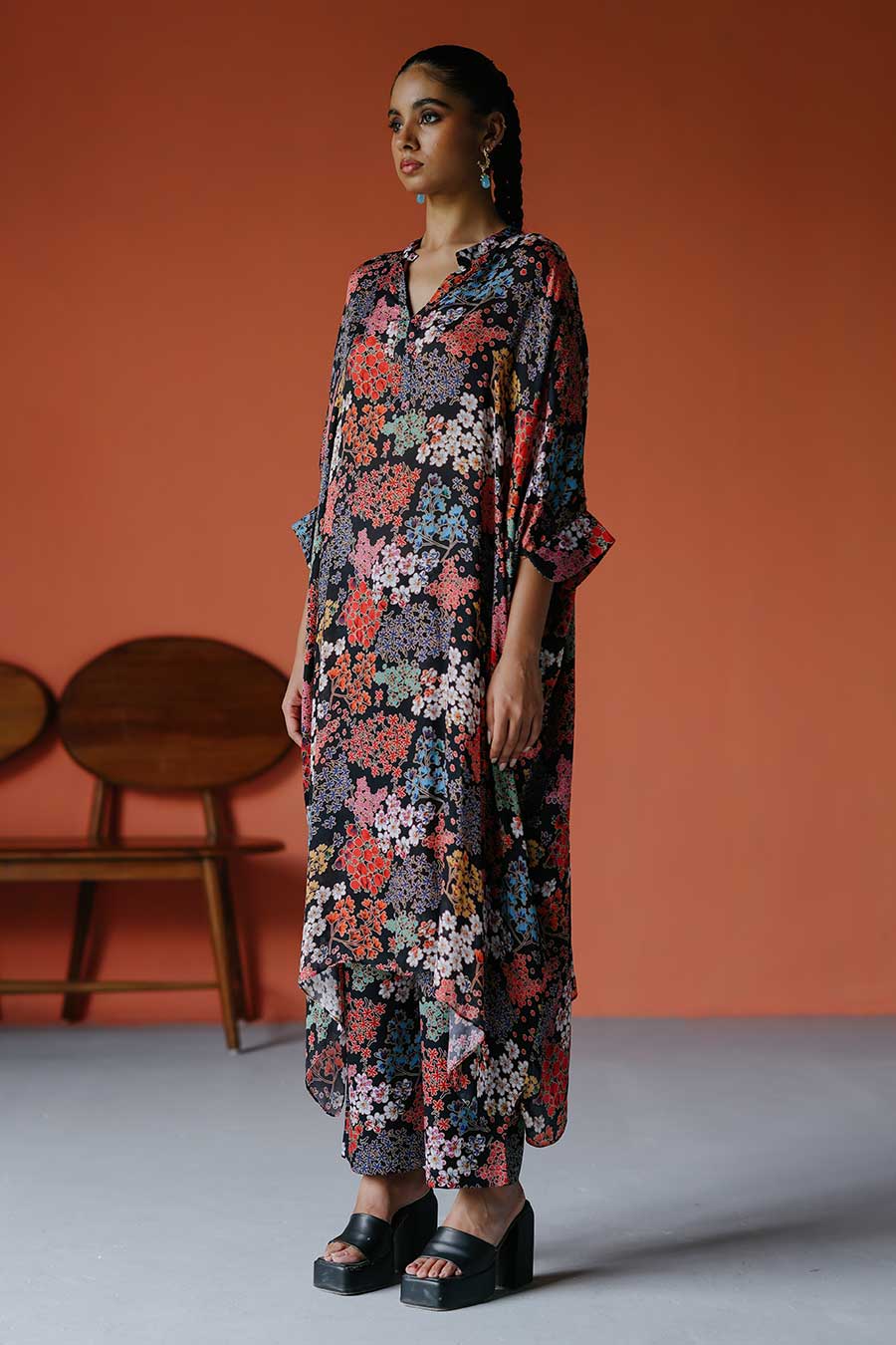 Printed Long Kaftan & Pant Co-Ord Set