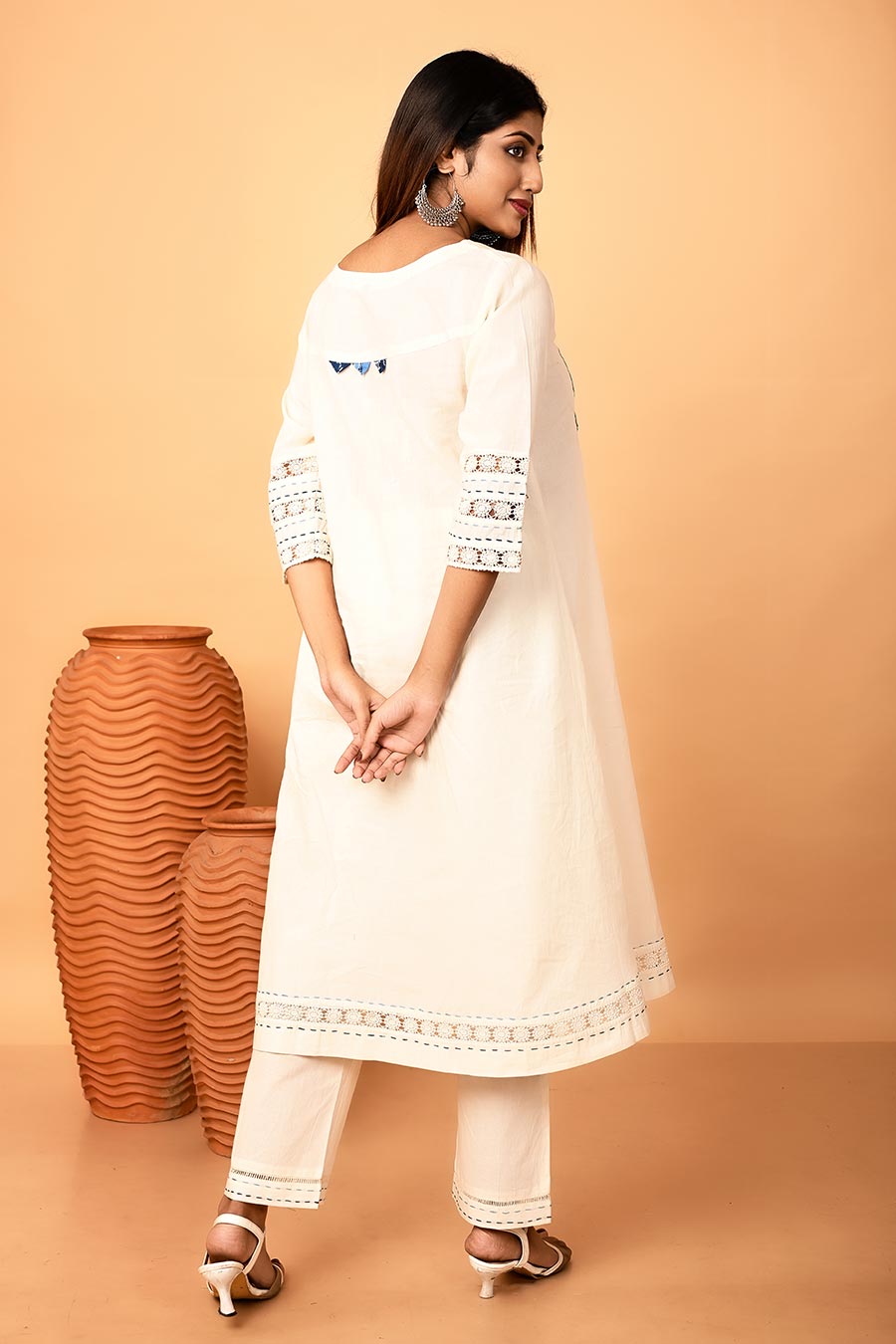 Ivory Embroidered A-Line Kurta & Pant Set