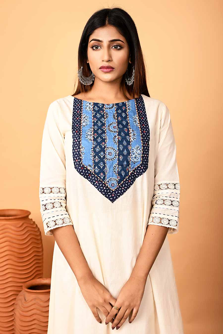 Ivory Embroidered A-Line Kurta & Pant Set