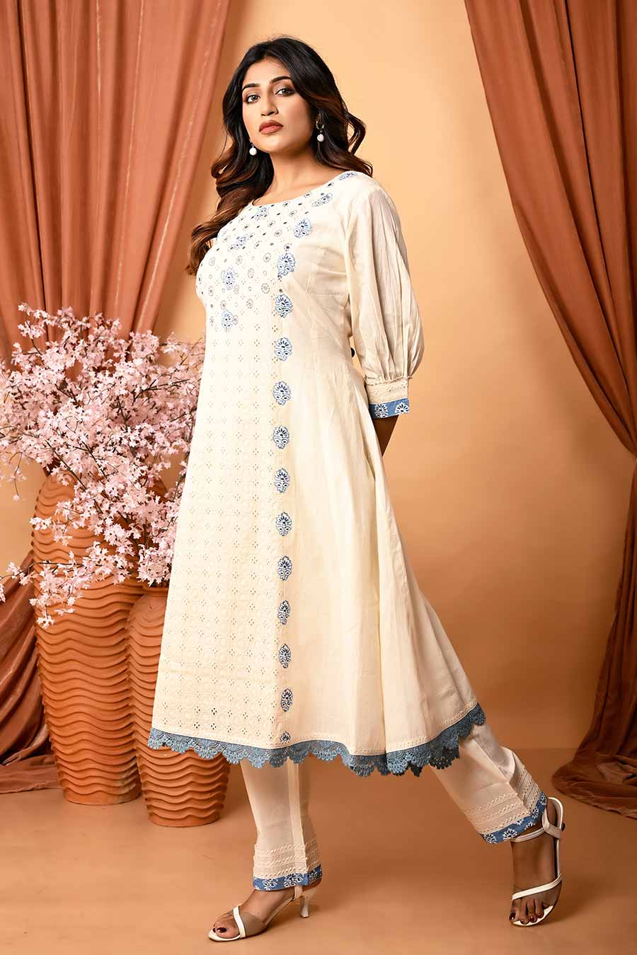 Ivory Applique Embroidered Work Kurta Set