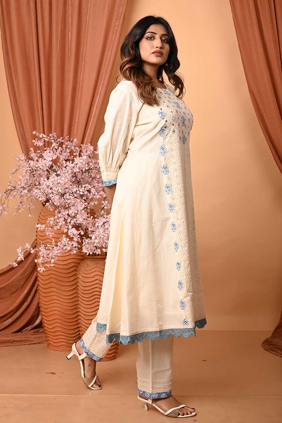 Ivory Applique Embroidered Work Kurta Set