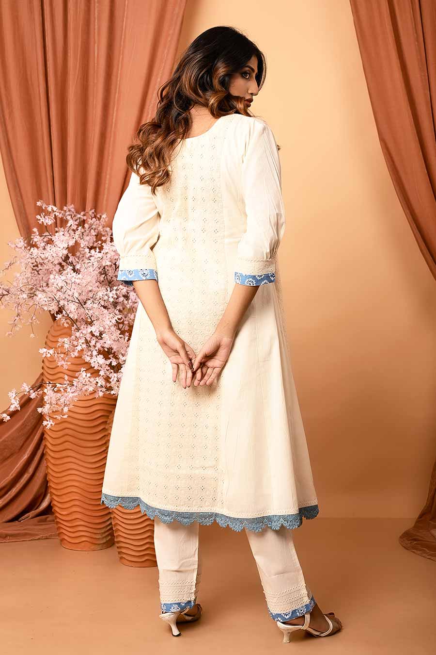 Ivory Applique Embroidered Work Kurta Set