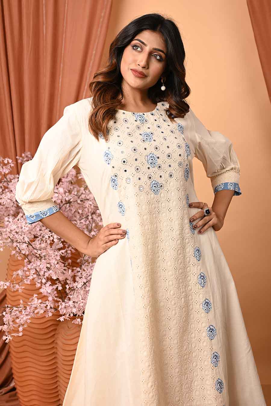 Ivory Applique Embroidered Work Kurta Set