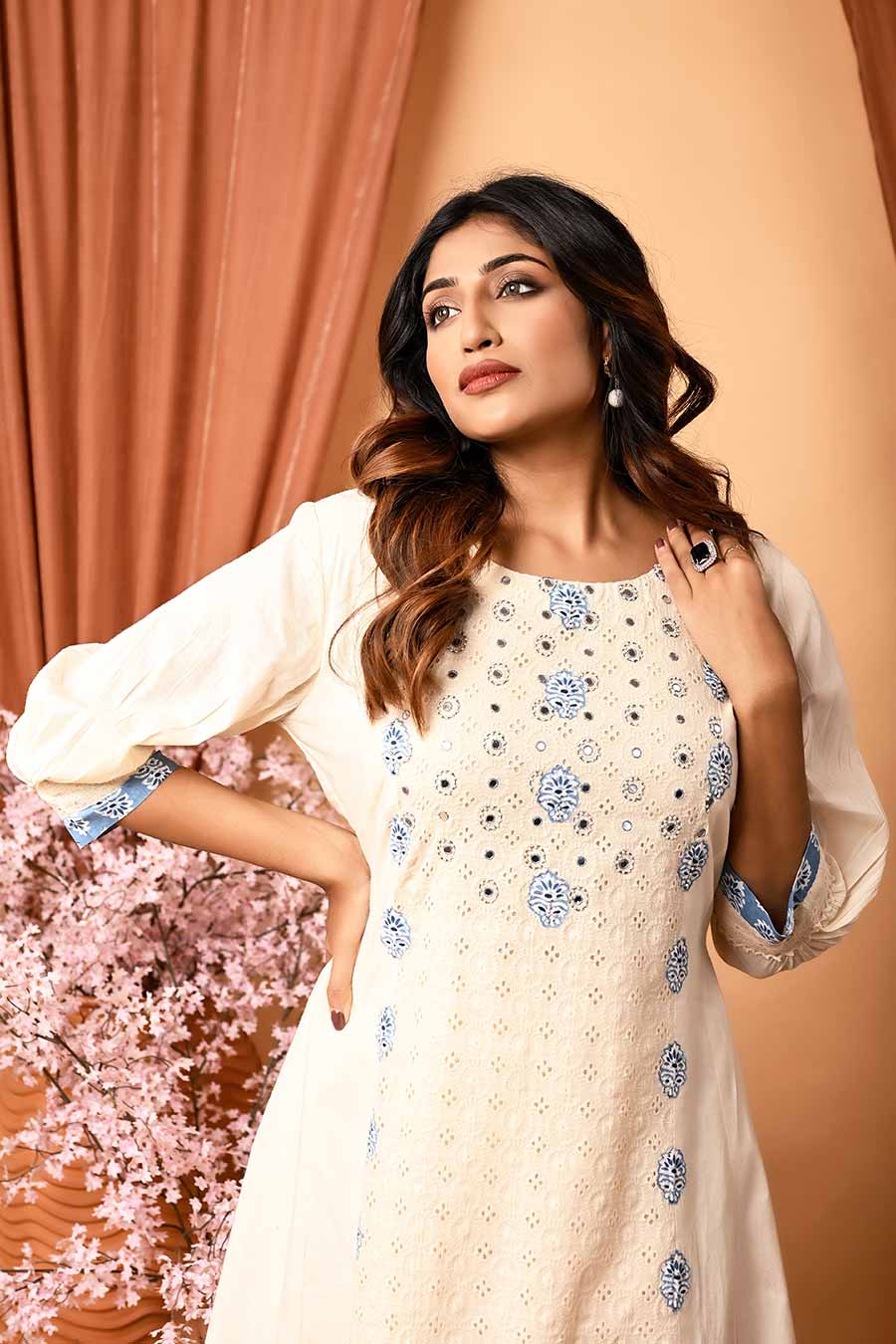 Ivory Applique Embroidered Work Kurta Set